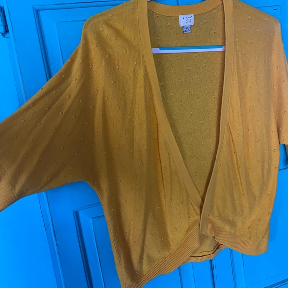 Lightweight Cardigan Textured Yellow Bracelet- Length Sleeves Cocoon Sweater M - Picture 4 of 10